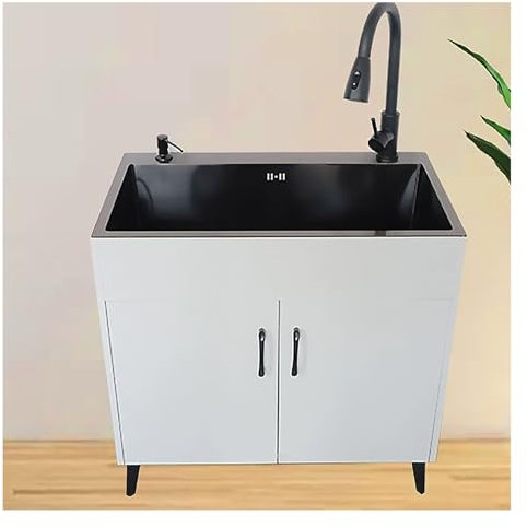 Doppelwaschbecken,Freistehend Spüle,Restaurant Küche Spüle,Standwaschbecken Waschtrog,für Gastronomie,Wäsche,Garten,Garage, Außen Und Innen,Küche(Size:75*45 cm/29.53**17.72 in,Color:Ziehhahn)