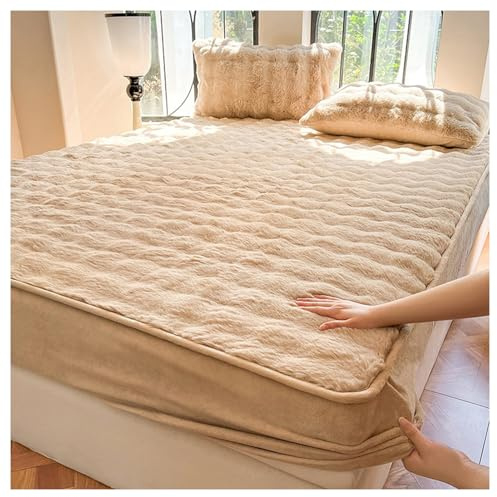 DATOUJL Sábana Ajustable de Felpa tamaño Doble: sábana Ajustable de Piel de Conejo, sábana Inferior de Piel sintética, Bolsillos de 25 cm de Profundidad (marrón,180 * 200cm)