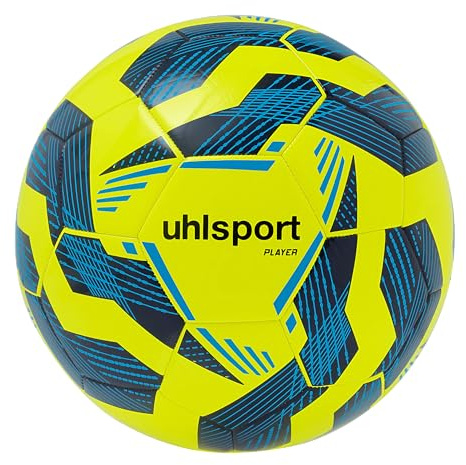 uhlsport Player Football Ballon de Football pour Adultes - Taille 5, Jaune Fluo/Marine/Cyan
