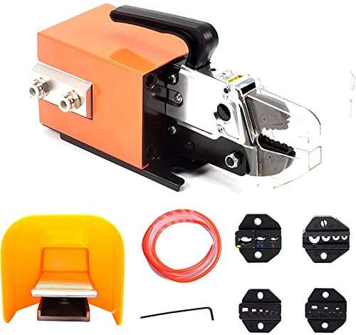 Máquina crimpadora neumática para terminales de cables, herramienta crimpadora neumática con 4 juegos de matrices y pedal para crimpar hasta 16 mm², alicate crimpador neumático para varios terminal