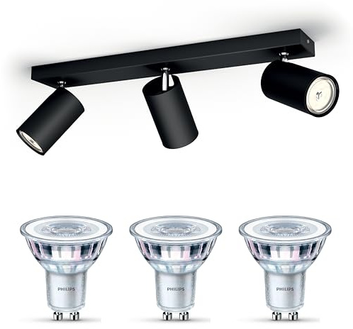 Philips Kosipo Faretto (Nero) - 3 luci - Non dimmerabile | Faretto da soffitto - GU10 - Bianco caldo