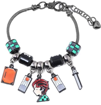 Ticome Demon Slayer Beads Bracelet,Anime Cute Cartoon Charm Jewelry,Fan Role Playing Accessories,Fashionable Adjustable Metal Bracelet