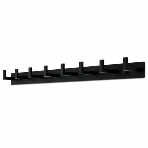 Mavö Kleiderhaken 73 cm schwarz, Hakenleiste mit 8 stabilen Haken aus Metall, Garderobenhaken zur Wandmontage zum Bohren, Wandhakenleiste für Flur, Bad & Schlafzimmer, Moderne Garderobenleiste Tom.8