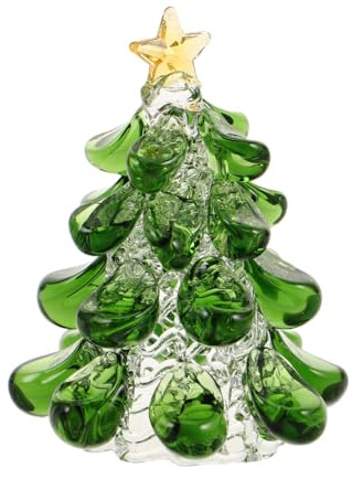 Amosfun Mini Albero Di Natale in Cristallo Verde Con Puntale a Stella Statuina Decorativa Da Tavolo in Vetro E Polvere Di Ceramica Centrotavola Natalizio Compatto Per Scrivania E Caminetto