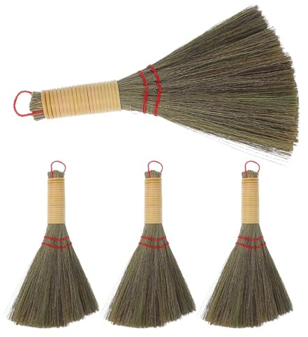 COLLBATH Balai de Table en Paille Naturel Fait Main – Lot de 4 Petits Balais à Main Tressés – Brosse Fouet Douce pour Dépoussiérage Intérieur – Nettoyage Bureau, Lit et Surfaces Délicates