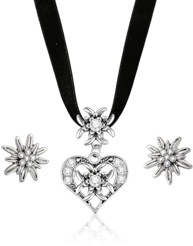 3 Stück Trachtenschmuck Damen Set, Elegantes Dirndlschmuck Set mit Halskette und Ohrringen, Bayerisches Trachtenaccessoire für Damen Outfit, Hochwertiger Trachtenschmuck für Traditionelle Kleidung