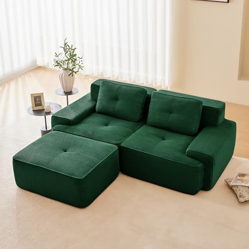 Luscriate Modulares Cordsofa 2-Sitzer – Couch mit Chaiselongue frei kombinierbares Sofa ohne Montage, modernes Wohnzimmer Sofa Grun 2-Sitzer (Green, 2S+1)