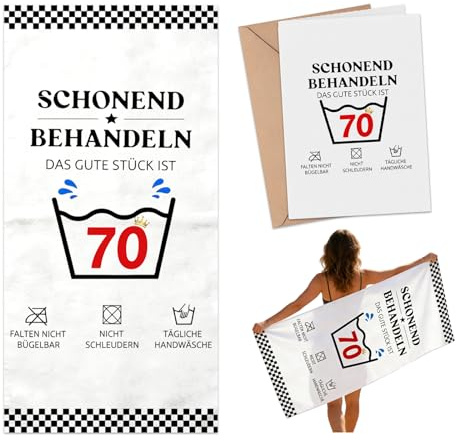 LOOBEAR Lustige Geschenk 70 Geburtstag Männer Frauen - 160 X 80 cm Mikrofaser Strandtuch & Badetuch mit Geburtstagskarte Strandhandtuch Schnelltrocknend Badetücher Saunatuch Damen Herren (70)