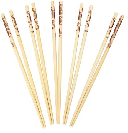 Dexam 17841076 Bamboo Chopsticks with Dragon Print Pack of 10 pairs, Brown