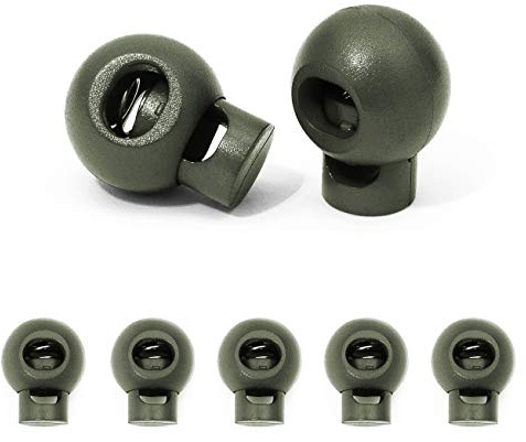 Ganzoo Kordelstopper 1-Loch 5mm, 5 Stück, Federverschluss, Tanka, Kordelklemme für Seile, Schnürsenkel, Kordeln, Schnur, Rucksack, Gummikordel, Schnellverschluss, Seilstopper, Kunststoff, olivgrün