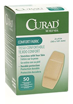 CURAD Comfort Fabric Adhesive Bandages 2 x 4, Sterile, Stretches with Skin, Box of 50