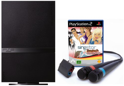PlayStation 2 - PS2 Konsole, black inkl. SingStar Deutsch Rock/Pop + 2 Mikrofone