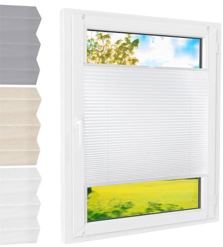 Plissee Klemmfix [Weiß, 95x220 cm] ohne Bohren für Tür & Fenster | Faltrollo mit einfacher Montage/Bietet optimalen Sichtschutz und Privatsphäre, idealer Sonnenschutz