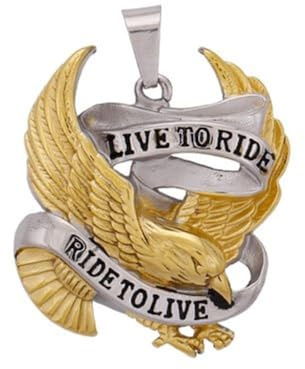 Bungsa Live to Ride, Ride to Live Anhänger in Silber Gold Edelstahl (Kettenanhänger Pendant Charm Beads Chirurgenstahl Damen Herren Schmuck Biker Harley Adler)