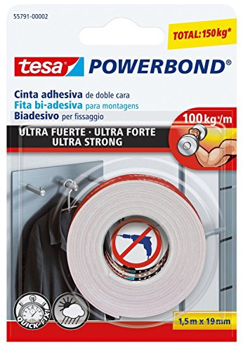 Tesa Lot de 4 rouleaux de ruban adhésif double face Ultra Strong 1,5 m x 19 mm