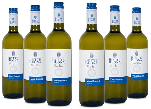 BotteBuona Vino Bianco d‘Italia, Italienischer Weißwein, Frischer Geschmack und Zartes Bouquet, 10,5 % Vol., Karton mit 6 Flaschen mit jeweils 750 ml