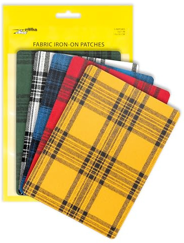 ZEFFFKA Tela de Parches de Jean Aplicables con Plancha Interior Exterior Pegamento Mas Fuerte 100% Algodón Tonos Surtidos Kit de Decoración 5 Piezas Tamaño 5 x 7 (13 cm x 18 cm)