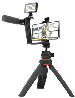 DigiPower 5-teiliges Vlogging Set mit Videolicht, Shotgun Pro Mikrofon, Winkelhalterung mit 2 Blitzschuhadaptern, Dreibeinstativ und Smartphone-Halterung für Live Streamings, TikTok YouTube, DPS-VLG5