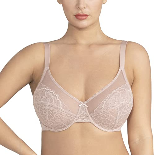 HSIA Minimizer Bras for Women Enchante Full Coverage Underwire Bras Plus Size Lifting Floral Lace Bra for Heavy Breast Dark Pink