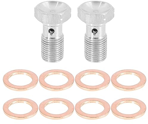 X AUTOHAUX Boulon Banjo M10x1.0 2 Pièces pour Système De Freinage | Ton Argent, 25x16mm, 10mm Diamètre Intérieur, 2 Boulons Banjo, 8 Rondelles, Moteur