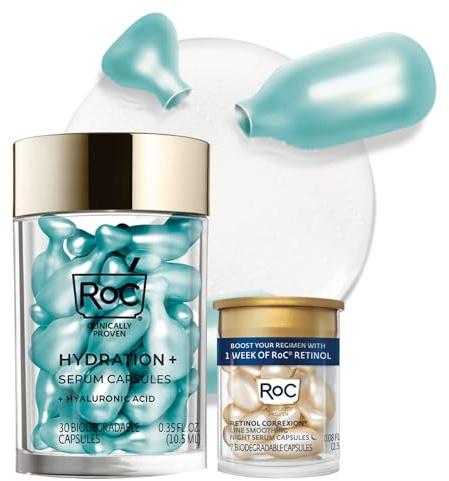 RoC Multi Correxion Hyaluronic Acid Night Serum Capsules (30 CT) for Intense Hydration + RoC Retinol Capsules (7 CT), Anti-Aging Skin Care Wrinkle Treatment for Women and Men