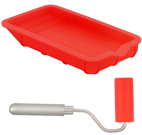 GWCYMYD Leimroller Holzleim 48mm Leimwalze mit Silikon Farbwanne Flächenbündiges Design Gleichmäßiger Auftrag Leimpinsel Strukturwalze für Holzarbeiten Kunstwerke (Rot)