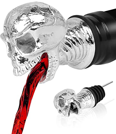 Skull Wine Aerator Pourer Spout, Olive Oil Liquor Bottle Decanter, Silver Plated Creative Gifts for Alcohol Spirits Whiskey Lover