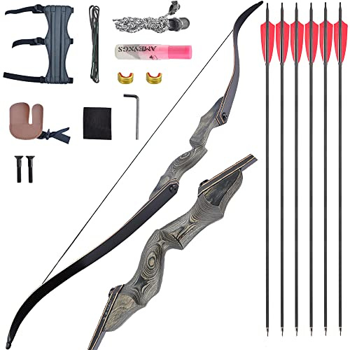 ZSHJGJR Take-Down Recurve bögen 60 Zoll Recurvebogen Bogenschießen für Erwachsene 25-60lbs Bogen Set mit Kohlenstoffpfeil für das Bogenschießen Jagd im Freien (40lbs, Bogen gesetzt)