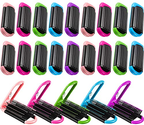20 Pieces Travel Hair Brush Portable Folding with Mirror Mini Compact Hair Comb Collapsible Colorful Pocket Square Massage Brush for Family, School, Car, Bag