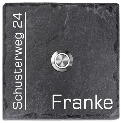 Tomtec Türklingel Schiefer Haustürklingel Klingelplatte Schiefer Klingelschild Design Tomtec 130x130mm