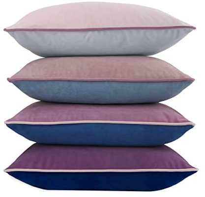 COFEDE Velvet Cushion Covers 18x18 inches Set of 4,Decorative Square mixed color Cushion Cases for Sofa Bed Bench Couch 45x45 cm Blue