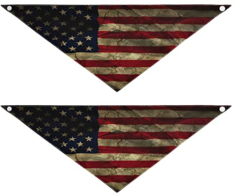 2 Stück Hundehalstücher Haustier Bandana Schal Druckknopf Dreieck Lätzchen Halstuch Set Haustier Urlaub Zubehör Dekor für kleine bis große Welpen Hunde Katzen kleine Grunge amerikanische Flagge Falten