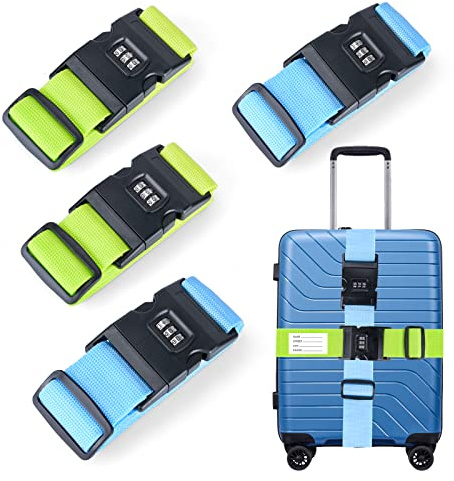 Cinghie per Valigie, 4 pezzi Regolabile Cintura per Bagagli con Lucchetto Cinghia Valigia Cintura Valigia per Bagagli Accessori Viaggio