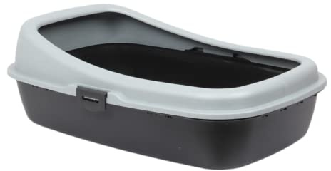 Jolie Max High Sided Large Plastic Cat Litter Tray Box. Removable High Rim. Low Entrance. (Black & Grey)