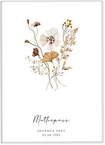 Joli Coon Mutterpasshülle Rote Herbstblume personalisiert | Passgenaue Kunststoffhülle, Dokumentenfach für Karten und Ultraschallbilder, Name und optionales Geburtsdatum