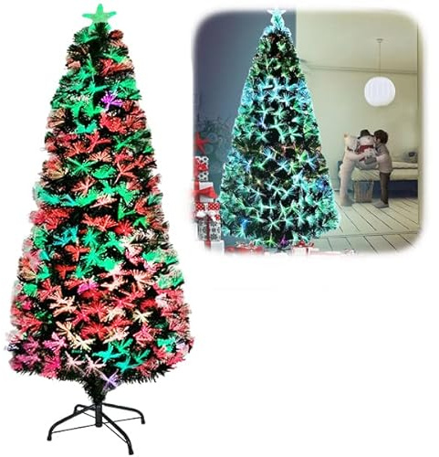 YUENFONG Árbol de Navidad 150cm Artificial Árboles con LED Fibra optica de Colores, decoración de Navidad con Luces LED, para Navidad, jardín, Tiendas, Verde