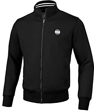 PITBULL - Sweatshirt Herren mit Reißverschluss Oldschool Small Logo, Sweatshirts Klassischer Sportschnitt, Herren Jacke MTI breiter Rippstrick an Ärmeln, Sweat Shirt Hoher Gerippter Kragen