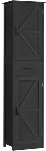 WEENFON Tall Bathroom Cabinet, Storage Cabinet with 6 Shelves & Drawer, Bathroom Storage Cabinet with Adjustable Shelves, Tall Cabinet for Living Room, Home Office, Black