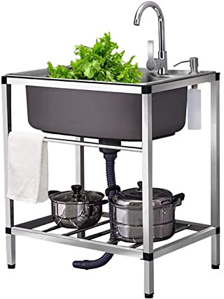 Duchunsheng Lavello in Acciaio Inox Vasca Singola - Kitchen Sinks Lavello Cucina - Autoportante Lavelli Lavandino Commerciale per Ristorante con Rubinetto, per Garage, Lavanderia, Esterno, Campeggio