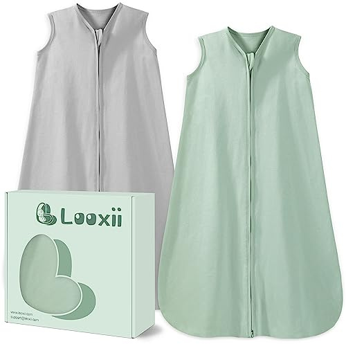 Looxii 2er Pack Baby Schlafsack Sommer 100% Baumwolle Sommerschlafsack 0.5 Tog Babyschlafsack 90 cm für Jungen Mädchen Neugeborene 18-24 Monate