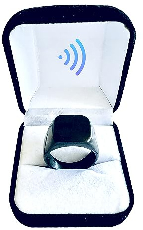 Bague électronique noire chevalière pour partager un lien, votre réseau social, votre tél. (64)