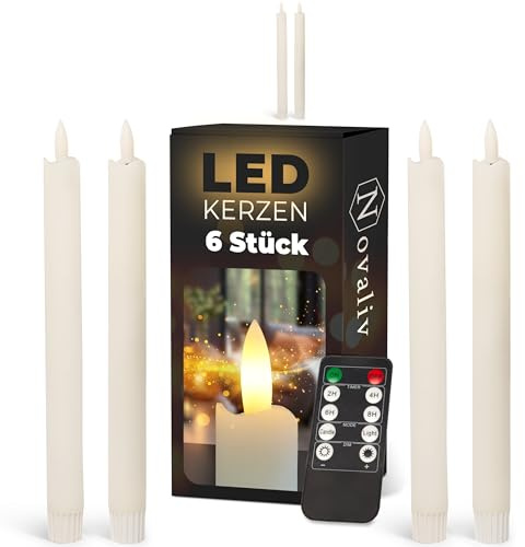 Stabkerzen LED mit Timer WEISS 8 Stück indoor - 6 Stunden - ECHTWACHS 23cm Höhe für Kerzen 2,2cm Durchmesser 2 AAA Batterien notwendig LED Stabkerzen 4er Set WEISS (zwei Mal) bewegliche Flamme Licht