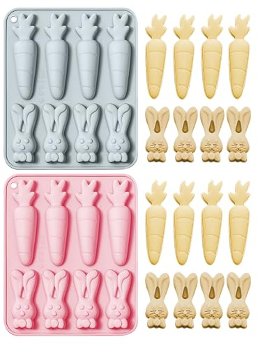 2 Stück Ostern Silikon Schokoladenformen, Rettich Osterhasen Backform, Silikonform Hase Ostern, Silikon Schokoladenformen Ostern für Machen Schokolade,Kuchen,Handgefertigte Seife (Blau & Rosa)