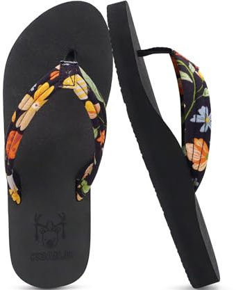 KuaiLu Womens Yoga Mat Flip Flops Comfortable Arch Support Ladies Summer Beach Pool Cushion Walking Thong Sandals Orthotic Slip on Outdoor Slides Travel Essentials Outfits Slippers Shoes Black Size 8