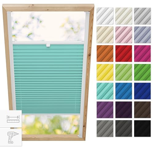 Estika Dachfenster plissee mit Bohren für Velux Fenster - Modell: PK08 - Stofffarbe: Türkis - Dachfenster Rollo, Fensterrollo innen, Fenster plissee