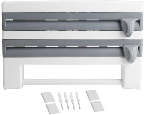 TOWEBOORY Frischhaltefolienspender Wand, Folienschneider Wandrollenhalter Küche Frischhaltefolie Abroller Schneidabroller für Alu und Klarsichtfolie Magnetischer Frischhaltefolienspender(Grau)