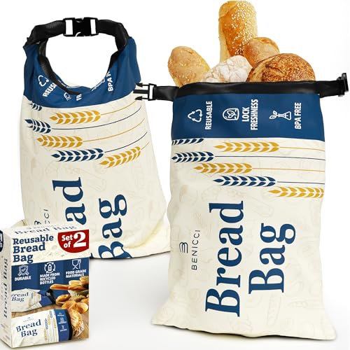 Lot de 2 sacs à pain réutilisables – Parfaits pour le stockage du pain au levain fait maison – Sacs extra larges et de qualité alimentaire – Double verrouillage spécial pour une fraîcheur plus longue