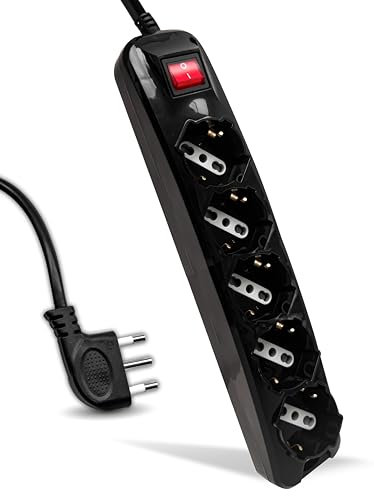V-TAC Multipresa Elettrica Nera 5 Prese con Interruttore e Cavo da 1,5 Metri - 5 Prese 10/16A Bipasso + Schuko - Spina 16A - Ciabatta Multipresa - Presa Elettrica per Casa, Ufficio - Colore Nero