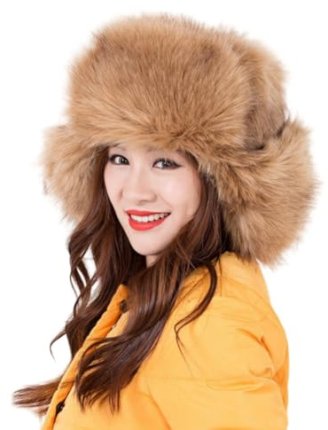Generisch Kunstpelz-Trappermütze für Damen, Russische Schapka Uschanka Plüschmütze Warme Wintermütze für Ski, Snowboarden, Wandern, Camping (DE/NL/SE/PL, Alphanumerisch, Einheitsgröße, Khaki 2)