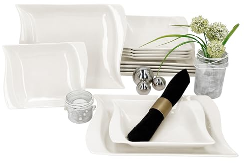 MamboCat Ivory 12tlg Tafelservice I elfenbeinweißes Porzellan-Geschirr für 6 Personen I 6x Suppenteller 300ml & 6x Speiseteller für Frühstück, Mittag & Abendbrot